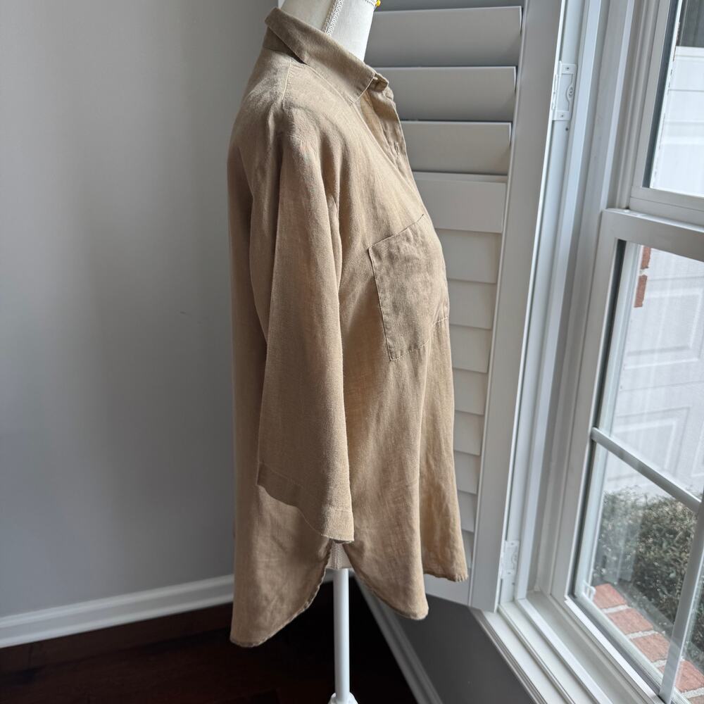 T AND N MIAMI Top Womens S Khaki 100% Baird Irish Handkerchief Linen Tunic VTG - Picture 4 of 11